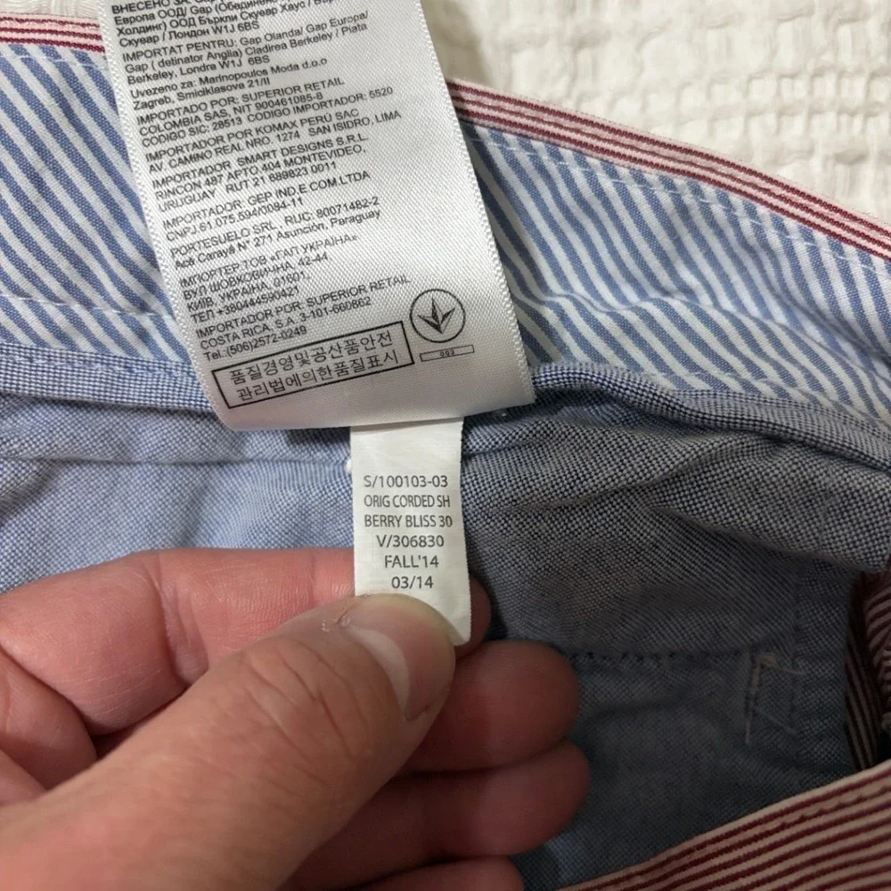 Banana Republic Chino Shorts Ticking‎ Stripe Mens 34 Red 100% Cotton Casual EUC
